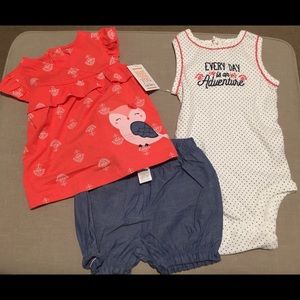 Baby girl - 3 piece pink, blue & white owl set